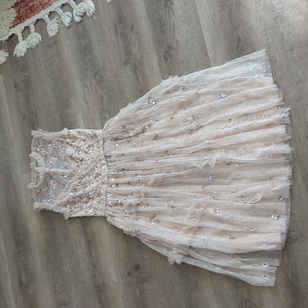 NEEDLE & THREAD Romantic Ruffled Sequined Tulle Evening Dress Size 0